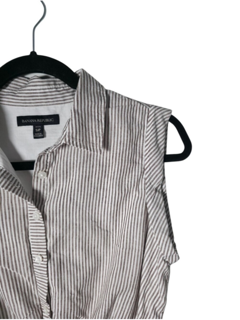 Banana Republic Petite Striped Shirt Dress Brown White Sleeveless Belted Midi - Picture 4 of 11